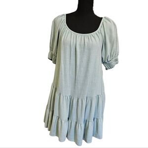 Ces Femme Pale Sage Green Tiered Baby Doll Dress 75% Rayon 25% Linen Size M